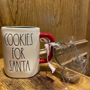 Rae Dunn COOKIES FOR SANTA Ceramic Mug with Mitten Cookie Cutter NEW!!